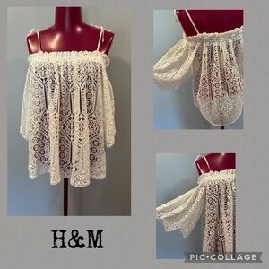 H&M Women's White off the shoulder Lace Top size 10